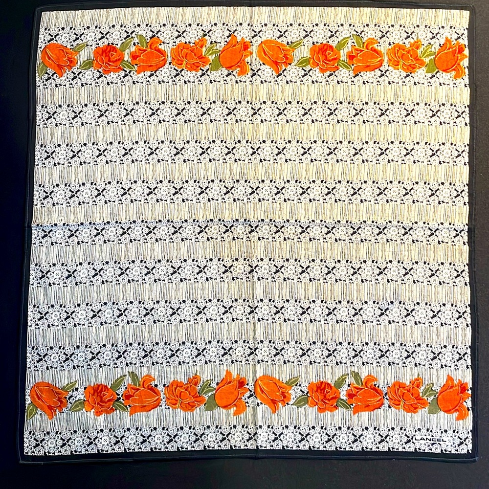Vintage Lancel Floral Lace Print Neckerchief Scarf